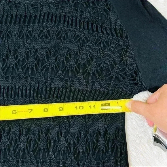 Zara Knit Black High Low 3/4 Sleeve Crochet Blouse Size M - Picture 11 of 11